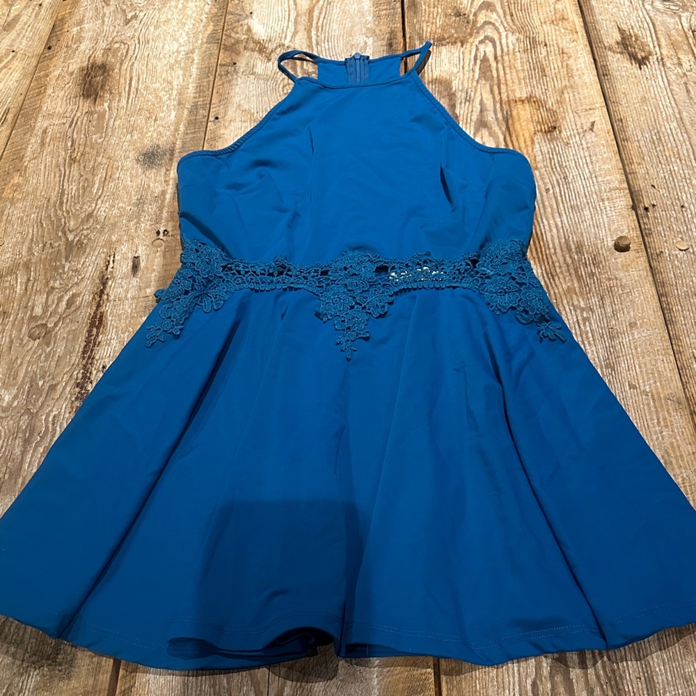 NanaMacs Teal Mini Dress with Lace Detail